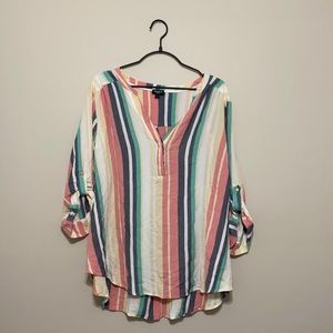 Torrid 3/4 sleeve rainbow stripe top